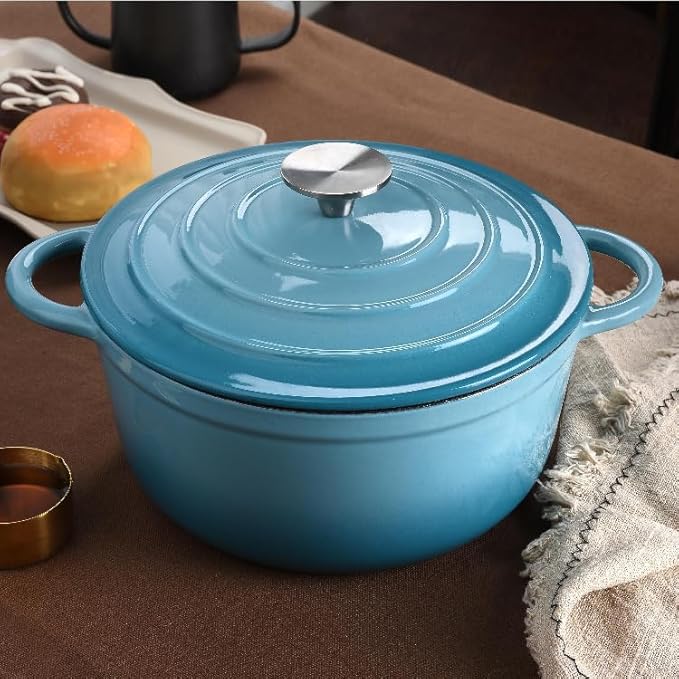Enameled Cast Iron Skillet, Non Stick Fry Pan, Induction Compatible (Peacock Blue, 10 inch)