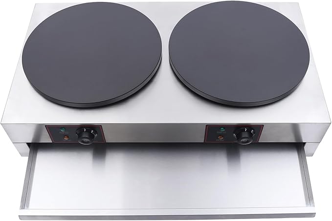 Crepe Maker, Commercial Electric Crepe Maker Machine, Non-Stick Electric Burner Griddle, 2-Burner Crepe Making Table Stove, 110v Kitchen Pancake Baking Machine for Tortilla Eggs Pancakes Blintzes Roti