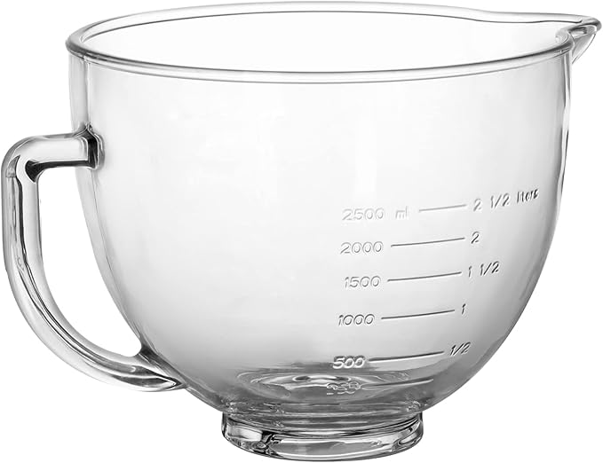 MOLIGOU Glass Mixing Bowl Compatible with Kitchenaid 4.5 and 5 Quart Tilt-Head Stand Mixers, 5 Quart Glass Mixer Bowl with Handle and Pour Spout