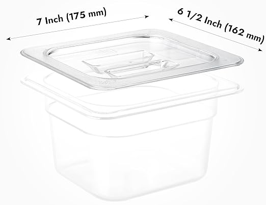 CURTA 6 Pack NSF Food Pan Cover, 1/6 Size Clear Polycarbonate Lid with Handle for Commercial Food Pan, Dishwasher & Freezer Safe Plastic Clear