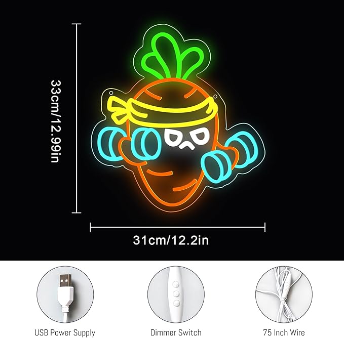 Carrot Lift The Weight Neon Sign Body Building Gym Room Window Decoration Open Gym And Fitness Light Up Sign Workout Club Wall LED Decoration Funny Light for Wall Decor