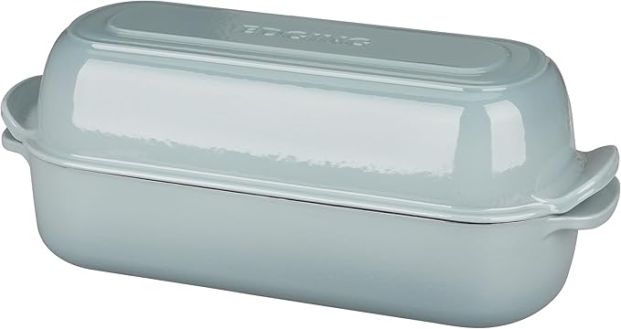 Enameled Cast Iron Loaf Pan with Lid, Bread pan, Dutch Oven Bread pan for Homemade Sourdough Bread Baking, 12.5x5.5 inch, 5qt, Seasalt