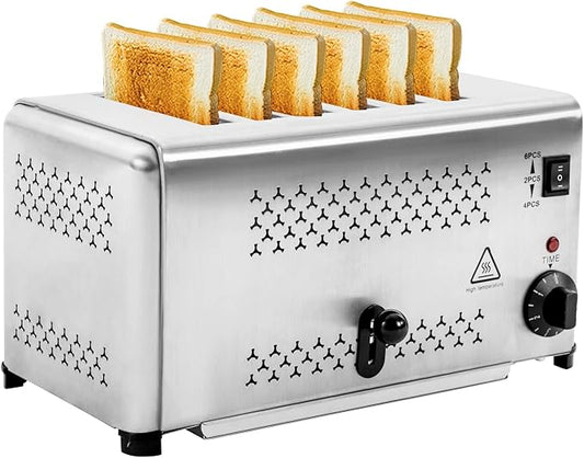 Stainless Steel 6 Slice Toaster, Electric Bread Baking Machine Commercial Toaster with Crumb Tray and Timer Bread Toasters for Home Kitchen Restaurant Bakery (3 Modes/1650W)