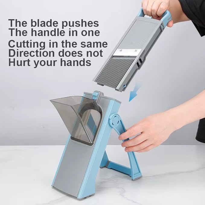 Safe Mandoline Slicer, 5 in 1 Adjustable Vegetable Chopper Food Potato Cutter, Julienne Dicer Thickness 0.1-8 mm Kitchen Chopping Fast Meal Prep Perfect Kitchen Gift with Detachable Blades