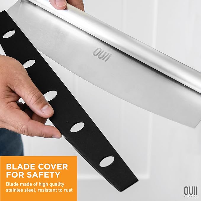Perforated Pizza Peel 12 x 14 Inch. Paddle Spatula with Foldable Handle - Pizza Cutter Rocker 14'' Blade. Pizza Stone Oven Accessories and Chopper Knife Tools