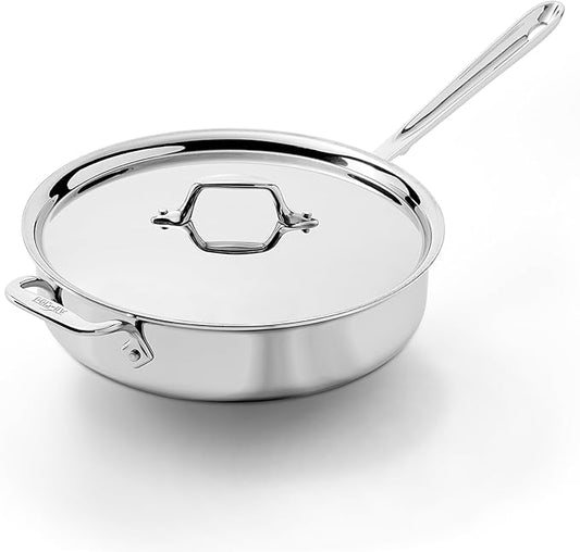 All-Clad D3 3-Ply Stainless Steel Sauté Pan 4 Quart Induction Oven Broiler Safe 600F Pots and Pans, Cookware Silver