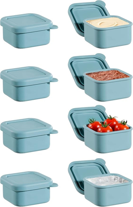 8PCS 1/2 Cup Silicone Freezer Molds with Lid, Silicone Freezer Trays for Meal Prep, Small Portion Containers for Soup, Sauces, Stews, Snack (Slate Gray)