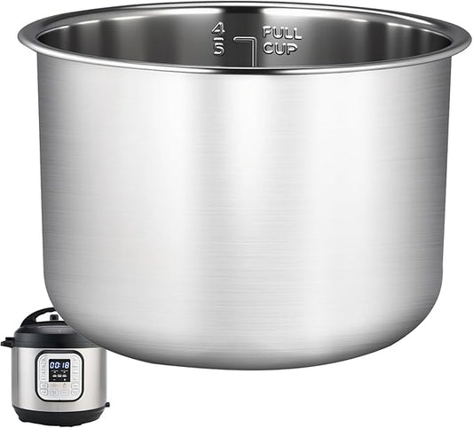 Upgraded Stainless Steel Inner Pot for Instant Pot 6 QT, Replacement Pot for Instant Pot 6 Quart, 304[18/8] stainless steel thickened design, 0 Coating, Non-Toxic (No Teflon). 3 Year Warranty.