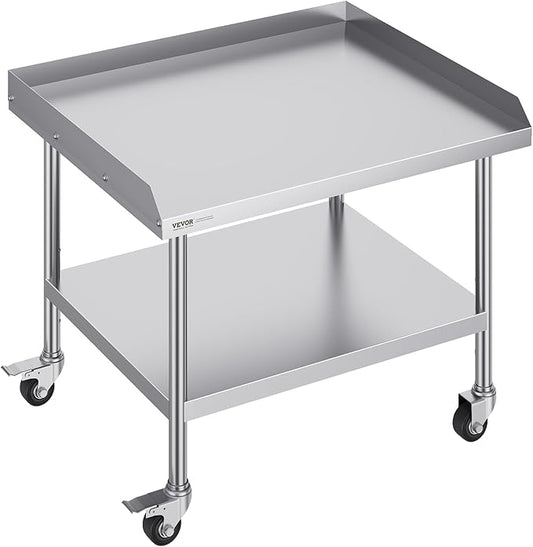 VEVOR Stainless Steel Work Table, 30 x 36 x 30 Inch Commercial Food Prep Worktable with 4 Wheels, Casters, 3-Sided Backsplash Heavy Duty Prep Worktable, Metal Work Table for Restaurant Home Hotel