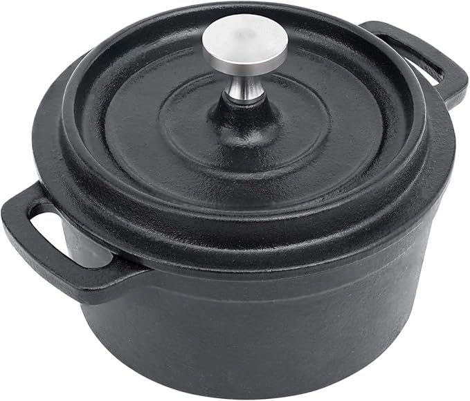 Mini Cocotte 8 oz Mini Dutch Oven 0.25 qt. Cast Iron Garlic Roaster for Oven Garlic Confit Pot Ramekins with Lids Oven Safe Set of 2, Black