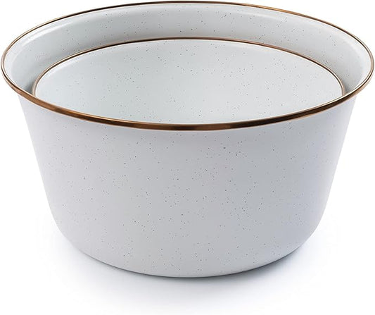 Barebones Enamel Mixing Bowl Set - Mixing Bowls, Salad Bowls, and Serving Bowls - Camping Dishes and Kitchen Essentials (Eggshell)