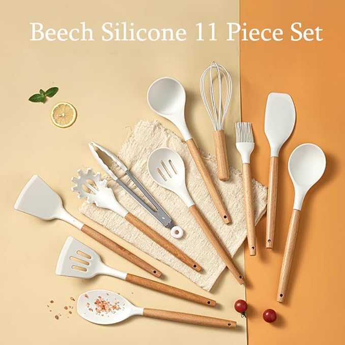 Kitchen Utensils Set,Caliamary 19 PCS Cooking Utensils Set with 360° Rotating Holder,Non-Stick Heat Resistan Kitchen Tools and Gadgets with Anti-slip Handle,Silicone One-Piece Molding (White)