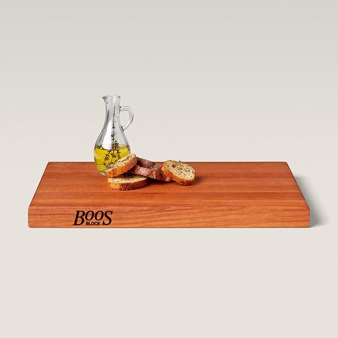 John Boos R-Board Series Rectangular Wooden Cherry Cutting Board 18”x12” – 1.5” Thick, 7-lb Reversible Butcher Block with Edge-Grain & Finger Grips – Made in the USA
