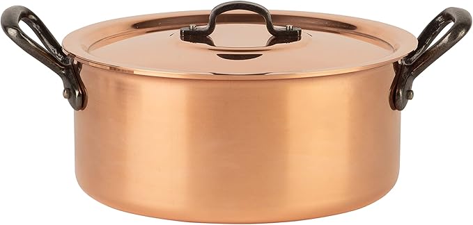Cuisine Romefort | tinned copper pot with cast iron handles and lid | traditional stockpot made of solid copper | stewpot from France ideal for soups and stews 3.2 qt