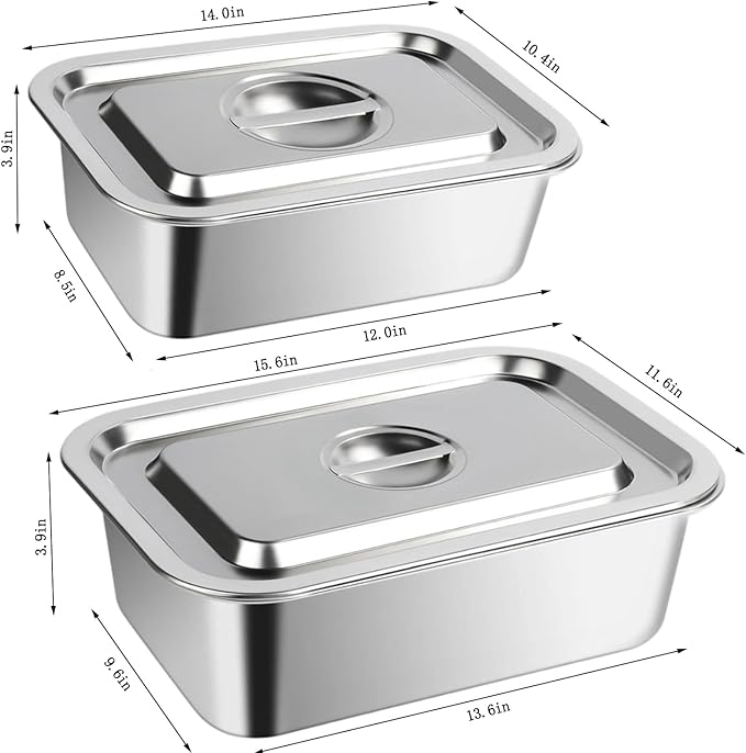 4 Inch Deep Baking Pan with Lid, 2 Pack Stainless Steel Lasagna Pan, 7.4QT+9.2QT Large Roasting Pans with Lid, Rectangle Baking Sheet for Oven