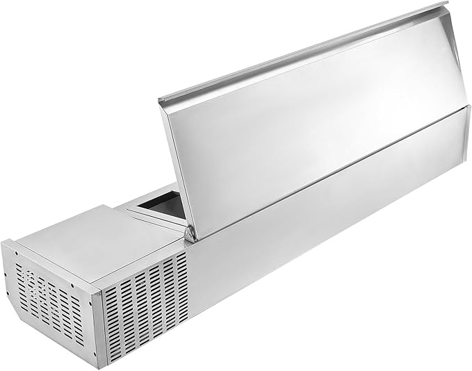 VEVOR Refrigerated Condiment Prep Station, 140 W Countertop Refrigerated Condiment Station, with Five 1/3 Pans & Four 1/6 Pans, 304 Stainless Body and PC Lid, Sandwich Prep Table with Stainless Guard