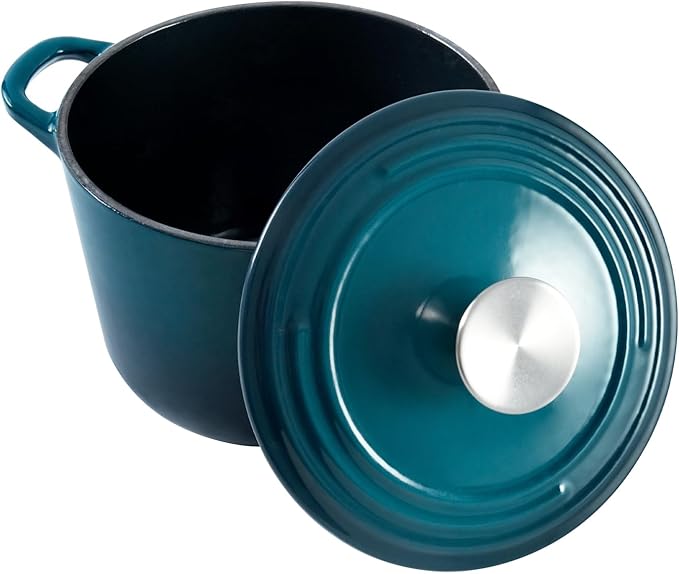 Dutch Oven Pot with Lid 1.8 qt Cast Iron Dutch Oven for Bread Baking DarkCyan Enameled Cast Iron Rice Pot with Handels