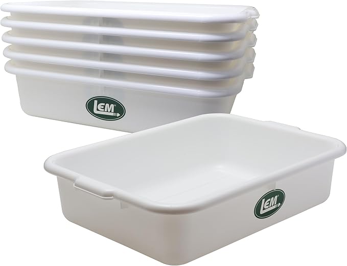 LEM Products Economy Meat Lug, Large Plastic Storage Containers for Meal Prep, High-Density Polyethylene (HDPE), White, 6-Pack