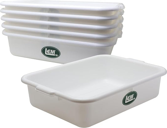 LEM Products Economy Meat Lug, Large Plastic Storage Containers for Meal Prep, High-Density Polyethylene (HDPE), White, 6-Pack