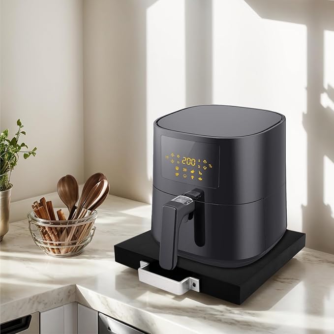 Wood Appliance Slider with Rolling Wheels - Coffee Maker Stand for Kitchen Counter Organization - Fits Air Fryer, Mixer, Toaster - Smooth Glide Tray