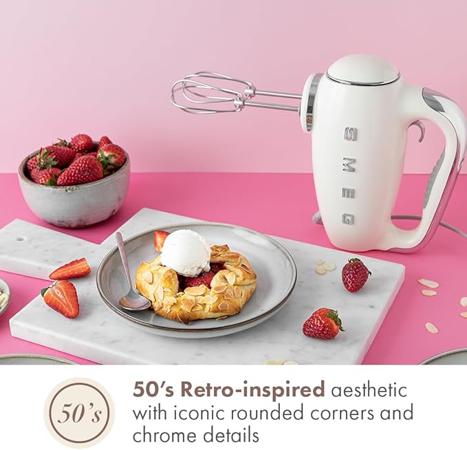 SMEG HMF01 9-Speed Retro Hand Mixer – 220W Motor, Smooth Start, Turbo Function, LED Timer Display, Stainless Steel Whisks, Beaters & Dough Hooks, Premium Die-Cast Aluminum Body