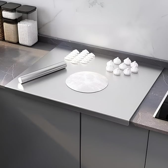 Stainless Steel Cutting Boards for Kitchen, Lipped stainless steel cutting board. Large cutting board suitable for meat, fruits, vegetables, bread, and baking (60 x 58cm / 23.6"L x 22.8"W)