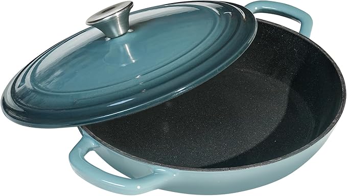 Braiser Enameled Cast Iron Braiser 3 qt Braiser Pan with Lid Slateblue Shallow Cast Iron Casserole Braiser Pan with Handels