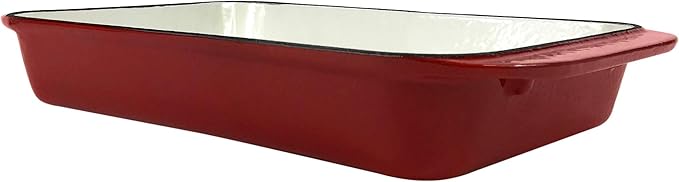 2.9 Qt Enameled Cast Iron Rectangular Roaster, Casserole Dish, Lasagna Pan, Deep Roasting Pan, for Cooking and Baking - Red