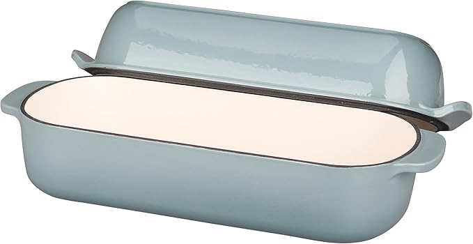 Enameled Cast Iron Loaf Pan with Lid, Bread pan, Dutch Oven Bread pan for Homemade Sourdough Bread Baking, 12.5x5.5 inch, 5qt, Seasalt