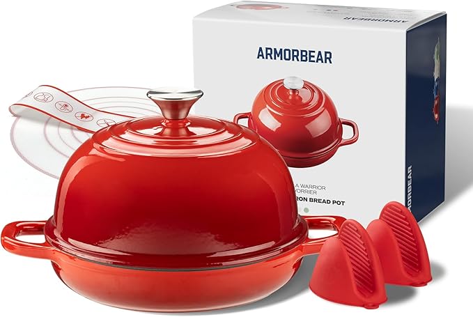 Dutch Oven for Bread Baking-5QT Cast Iron Sourdough Dutch Oven Pot with Lid, Enameled Round Cast Iron Bread Pot with Dome Lid for Homemade, Gifts for Sourdough Bakers, Red