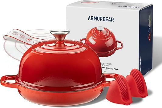Dutch Oven for Bread Baking-5QT Cast Iron Sourdough Dutch Oven Pot with Lid, Enameled Round Cast Iron Bread Pot with Dome Lid for Homemade, Gifts for Sourdough Bakers, Red