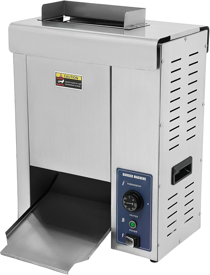Commercial Burger Buns Toaster, Silver Electric Vertical Burger Bread Baking Machine, 2000w Hamburger Baking Machine with Adjustable Thickness/Temperature for Kitchen Restaurant Hotel