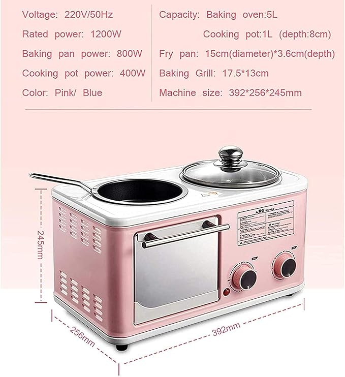 5L 4-in-1 Mini Oven, Household Multifunctional Breakfast Machine Electric Oven Frying, Adjustable 60-minute Timer, Pink