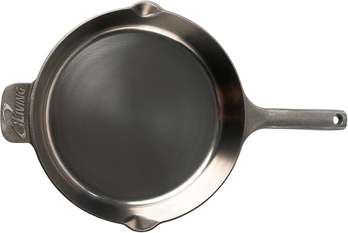 iLiving Un-seasoned Modern Heirloom Mirror Polished Cast Iron Skillet Pan 12" (2.7" Wall Height / 3.7 L), Silver