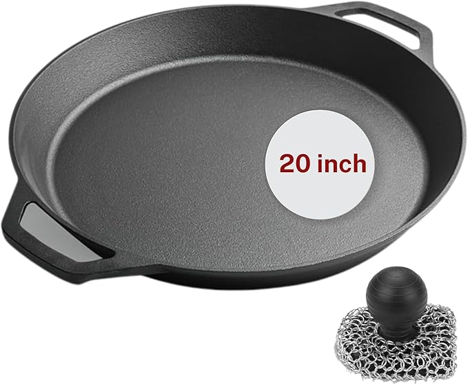 Large Cast Iron Skillet 20 Inch, Pre Seasoned Cast Iron Skillet for Cooking & Frying – XL Heavy Duty Pan with Dual Handles and Cleaner Scrubber – Ideal for Grill, Oven, Stove, Campfire Use