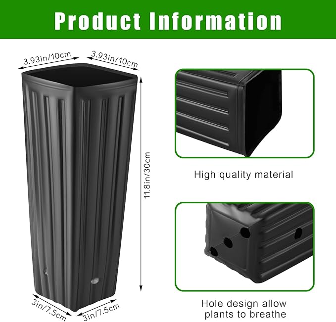 Nuenen 400 Pcs Tall Tree Pot Plastic Deep Plant Nursery Pots Black Seedling Treepots Flower Plant Container with Drainage Holes for Indoor Outdoor Gardening (11.8" H X 3.9" W)