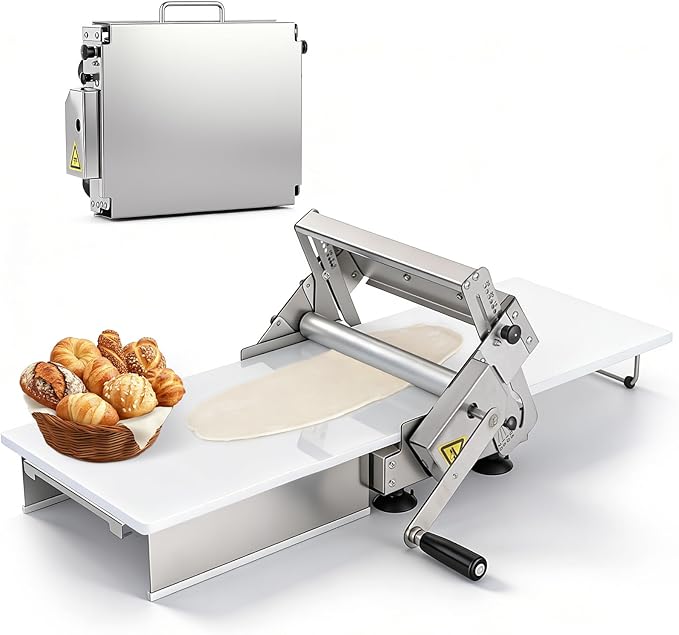 Folding Dough Sheeter Machine, 15.5"Stainless Steel Manual Dough Roller Adjustable Thickness With Sheeter Board For Pizza Croissants Pastry Crust Pastry (Type 400)