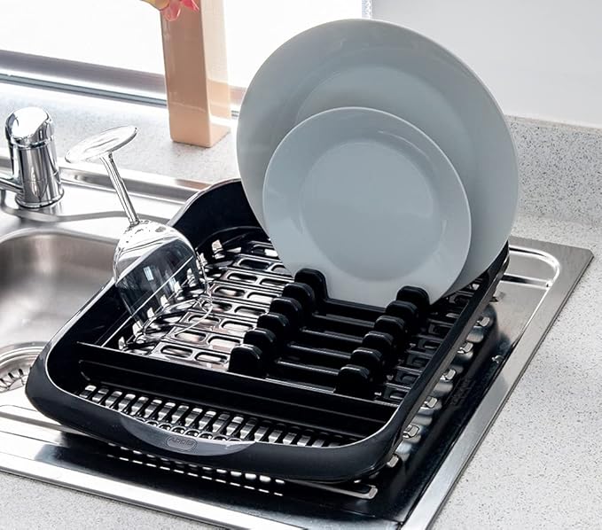 Addis 516468 Plate Dish Draining Rack, Soft Black, 33 x 39.5 x 6 cm