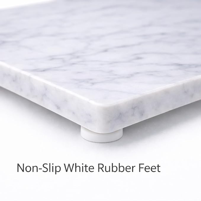 Marble Pastry & Cutting Board – 10x14 Inch Natural Stone Slab with Non-Slip Feet for Dough, Cheese, Baking, Serving, Charcuterie, Trivet – Easy to Clean Gift Tray.