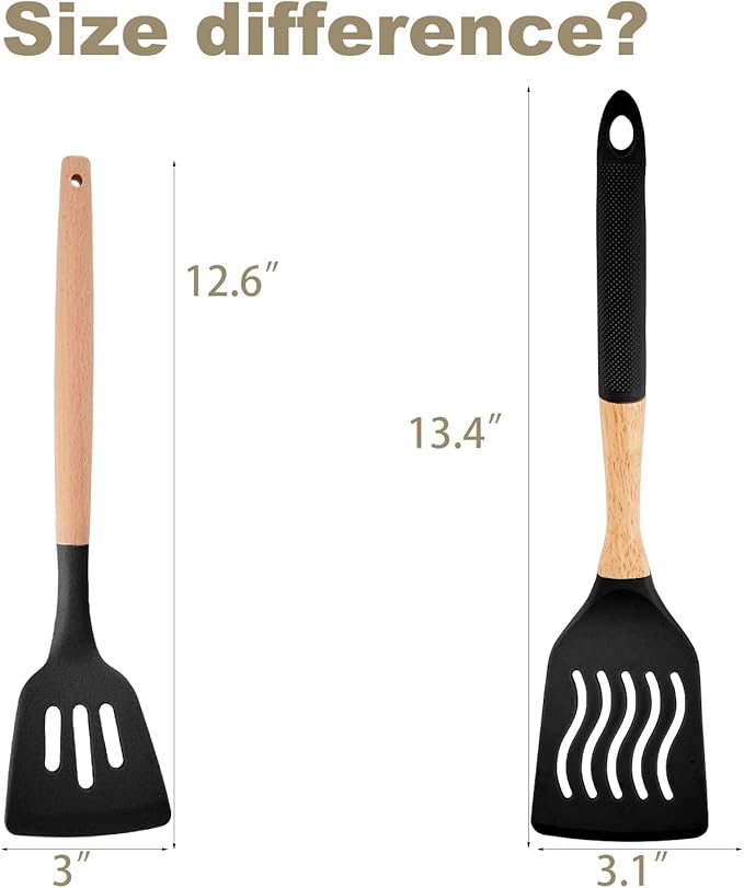 Kitchen Utensils Set - 34 PCS Non-Stick Silicone Cooking Utensils Set Spatula Set with Holder, Wooden Handle Spoon,Brush,Whisk Kitchen Gadgets Tools Set for Nonstick Cookware (Gray-34P)