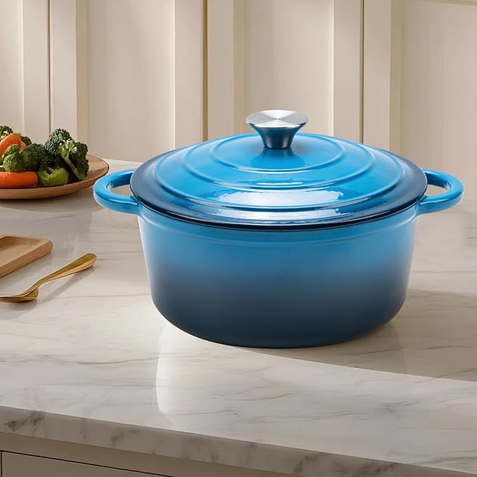 4QT Enameled Cast Iron Dutch Oven Pot with Lid,Heavy-Duty Cookware for Sourdough Bread Baking,Braising,Stews,Roasting,Oven Safe up to 500°F,blue