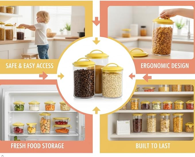 Food Storage Containers, BPA Free Airtight Canisters for Cereal, Pasta, Sugar, Coffee, Flour, Cookies, Loose Tea, for Kitchen Organization, Set of 3 by Reston Lloyd, Indigo