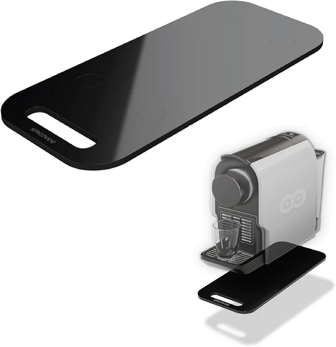 Smoovee - Sliding Surface - Eve Black 12.80 x 5.51 inch, Appliance Rolling Tray for Kitchen Appliances – 360° Wheels, Stainless Steel Hubs, Easy‑Clean Durable Tray