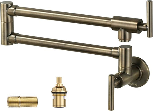 Pot Filler Faucet Green Bronze, WOWOW Brass Pot Filler Wall Mount Kitchen Stove Faucet with Double Joint Swing Arms