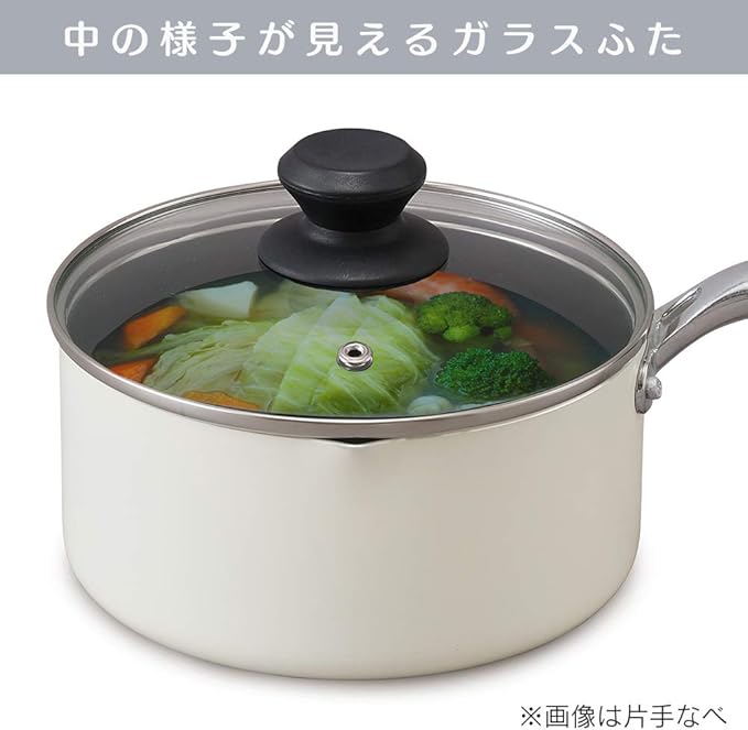 Iris Ohyama DIS-P20 Two-Handled Pot, 7.9 inches (20 cm), Pot with Lid, Gas Cook/Induction Compatible, Glass Lid, Diamond Coat, Long Lasting, Non-Stick, Easy Care, White