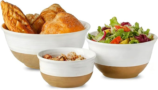 HASENSE Ceramic Mixing Bowls, Large Serving Salad Pasta Bowls Set, 2.1/1.0/0.5 Qt for Entertaining, White Nesting Batter Bowls for Prepping Baking, Dishwasher Microwave Safe, Set of 3