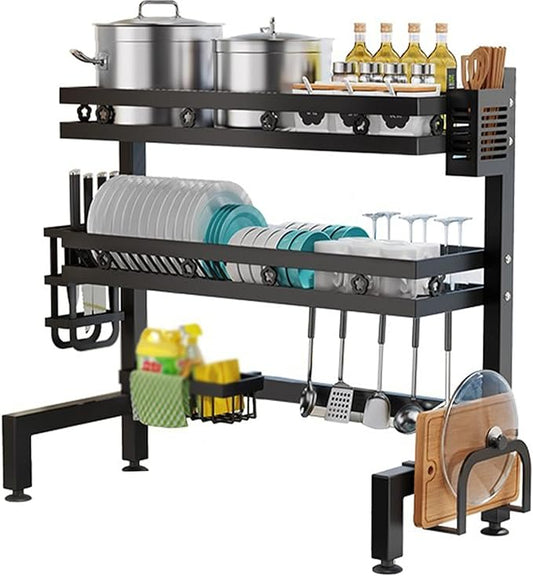 Over Sink Dish Drying Rack,Adjustable Dish Drainer for Kitchen Storage Counter Organization,Stainless Steel Dish Rack Display(2-55cm)