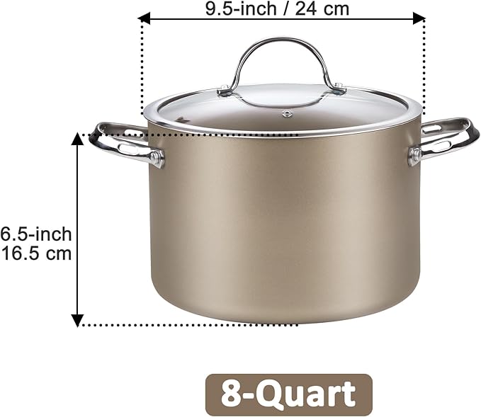 Cooks Standard Hard Anodized Ceramic Nonstick 8-Quart Stock pot with Glass Lid, Classic Induction Large Cooking Gumbo Pot, Ollas de Cocina, Bronze
