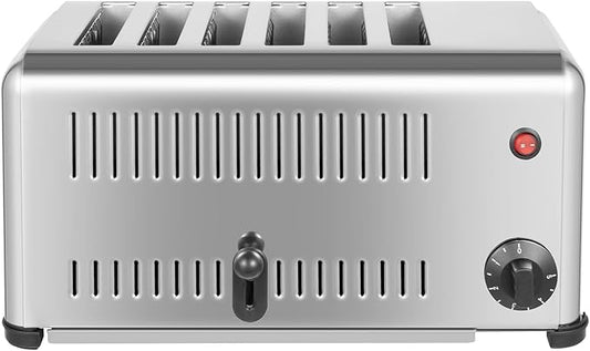 6 Slice Commercial Toaster 1680W, 1.1 IN Wide Slot Bread Baking Machine with Timer 1-5 Minutes, Stainless Steel Toaster for Kitchen Restaurant Bakery Buffets Coffee Shops, 110V