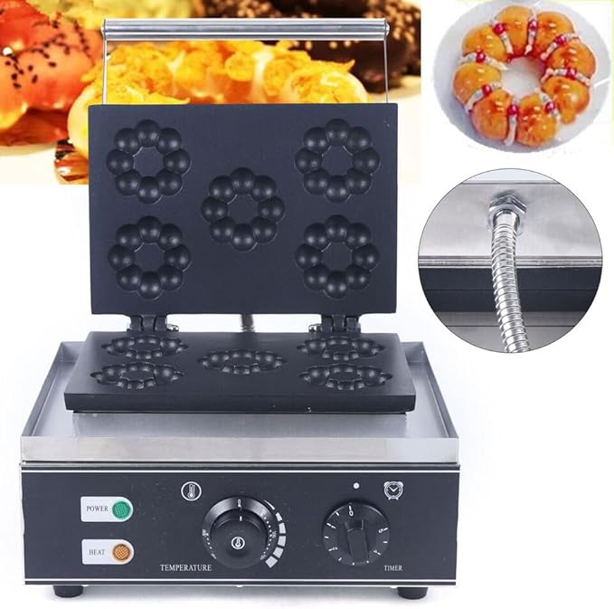 Commercial Non-Stick Waffle Donut Machine Plum Flower 5 Holes Double-Sided 1500W Electric Doughnut Maker For Baking Delicious Donuts （Mini Donut Size）